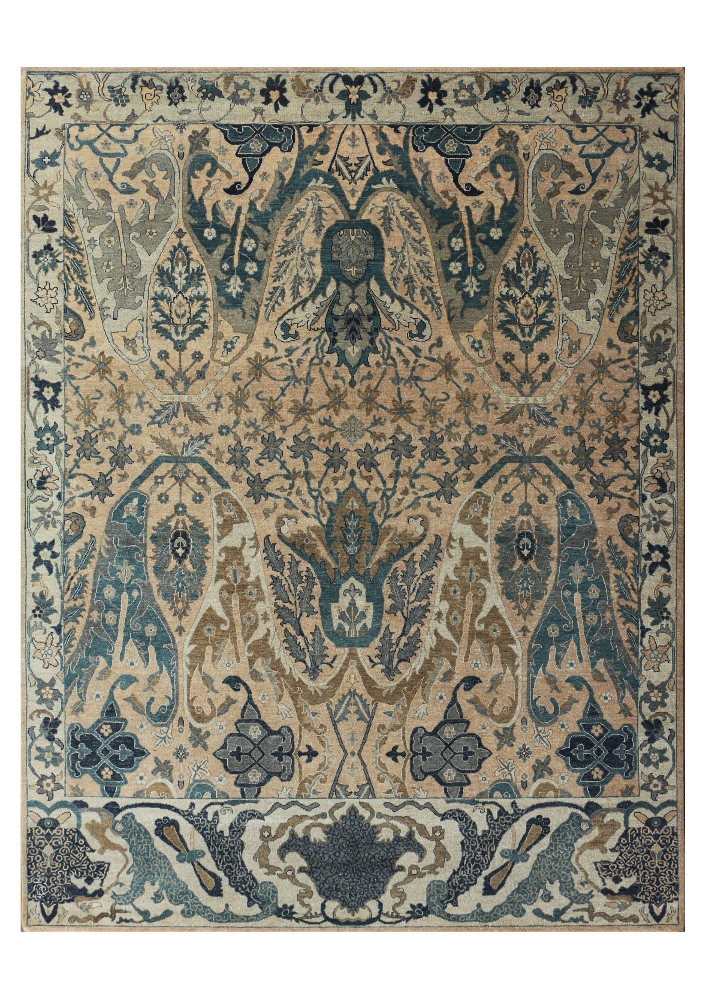 New Hand-Knotted Woolen Area Rug 5162.1 (9x12) Ghazni Wool Low Pile