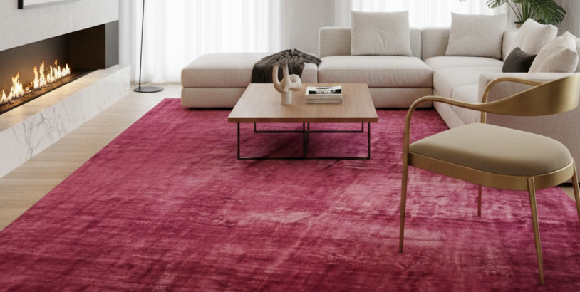 Rugowl Rich Berry Pink Plain Area Rug