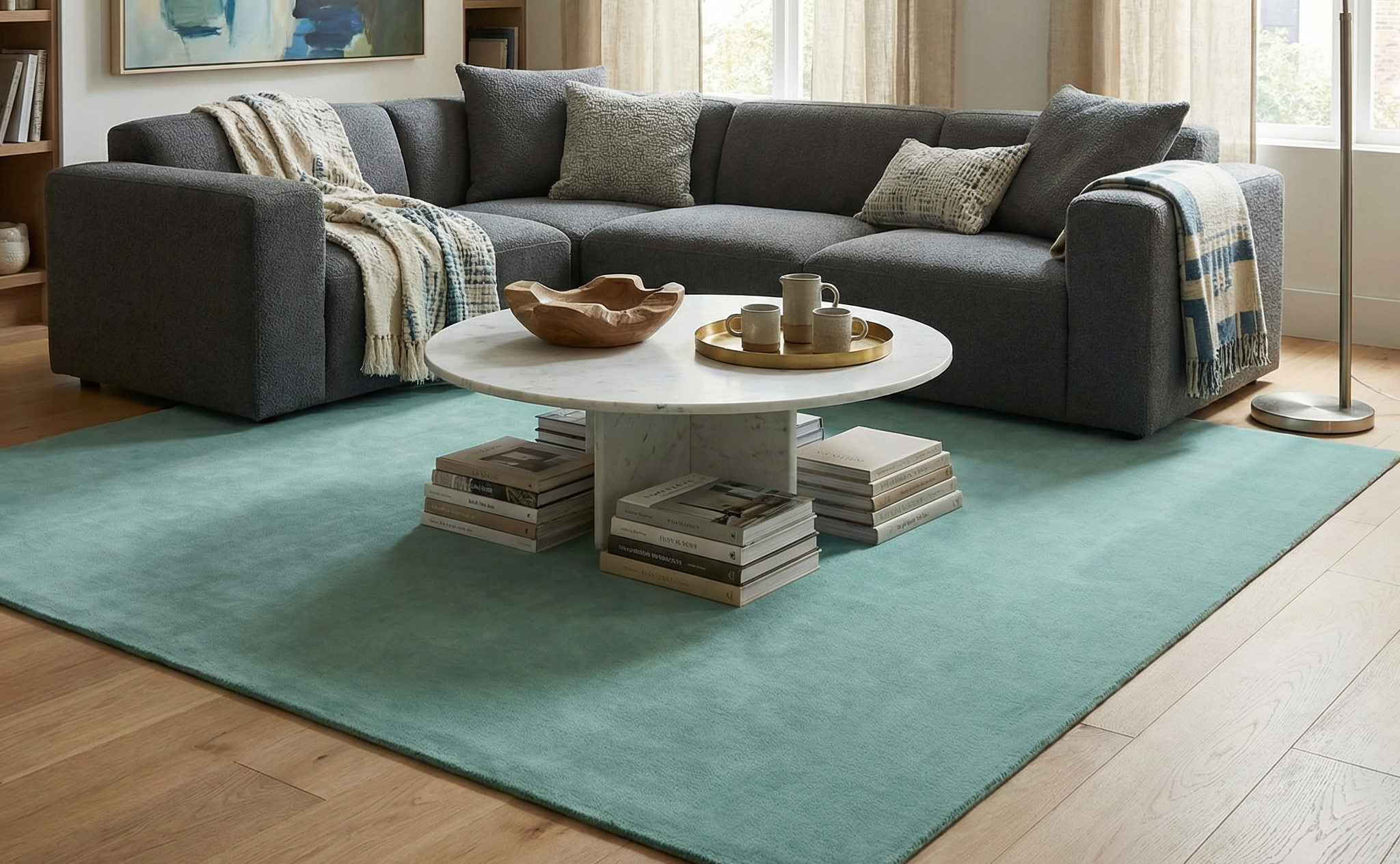 Rugowl Powder Blue Plain Area Rug