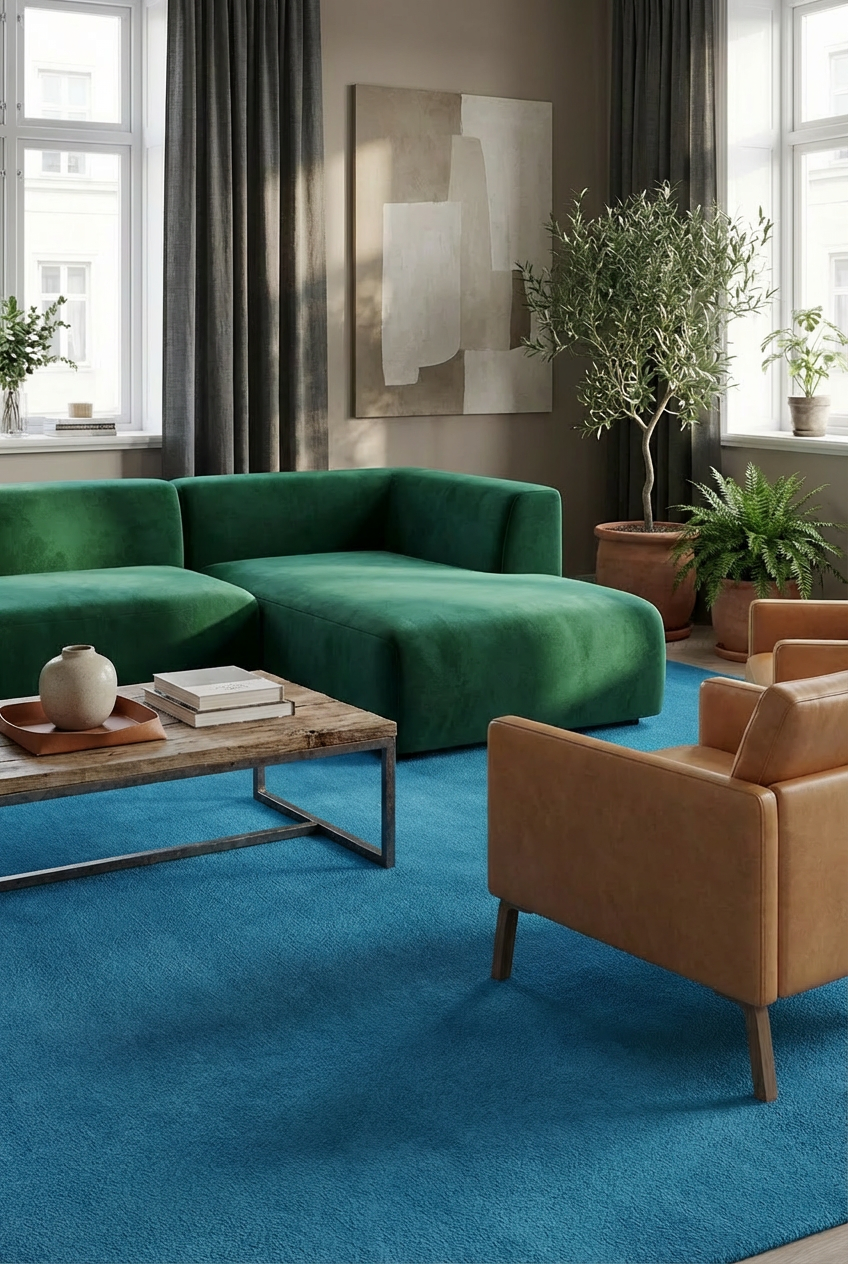 Rugowl Modern Ocean Blue Plain Area Rug