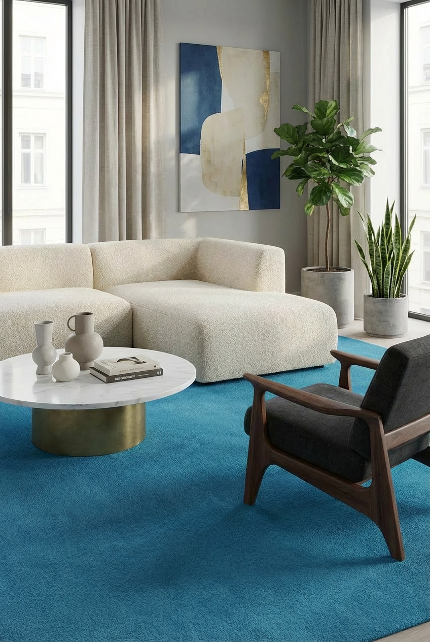 Rugowl Modern Ocean Blue Plain Area Rug