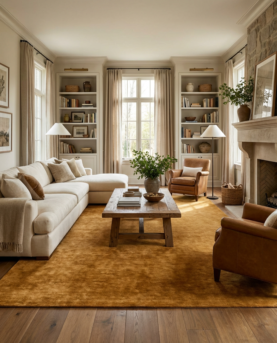 Rugowl Soild Cream Plain Area Rug