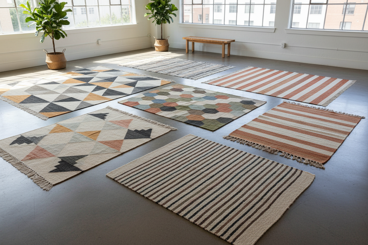 geometric pattern handwoven rugs with contemporary designs